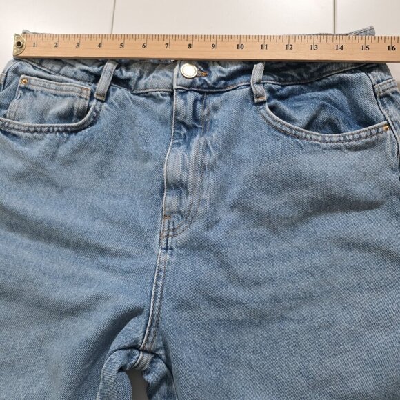 Zara Jeans Womens 12 Blue Straight Leg Cotton Boho Hippie Raw Hem Preppy Denim - Picture 4 of 16